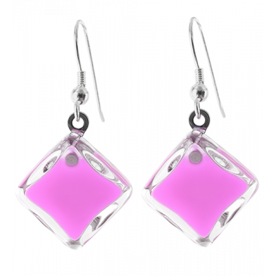 Boucles d'oreilles crochet en verre soufflées - Carré Milk