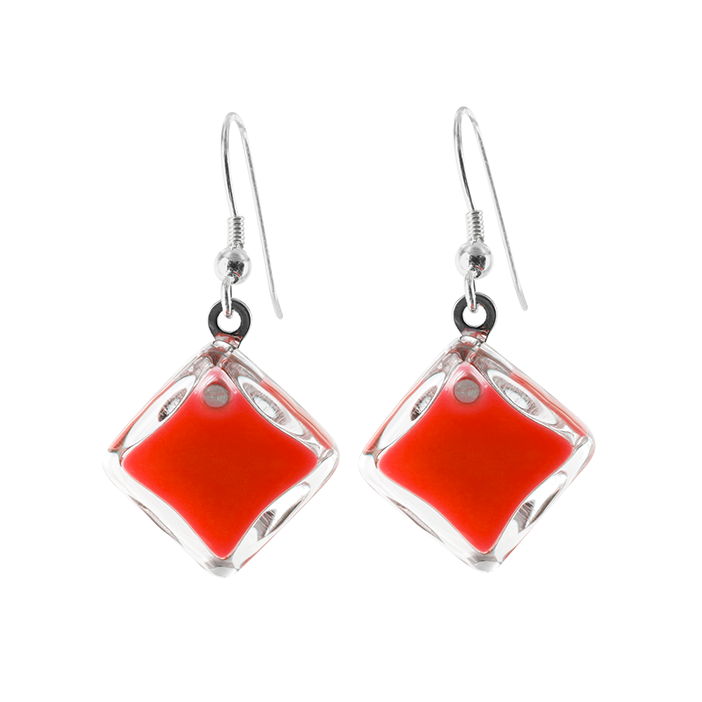 Hook earrings - Carré Milk Light red