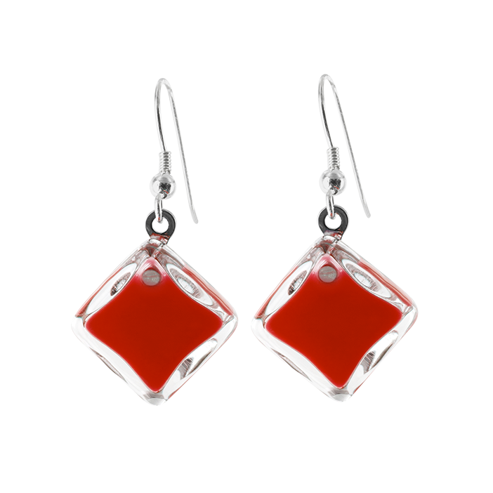 Hook earrings - Carré Milk Dark red
