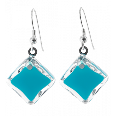 Boucles d'oreilles crochet en verre soufflées - Carré Milk