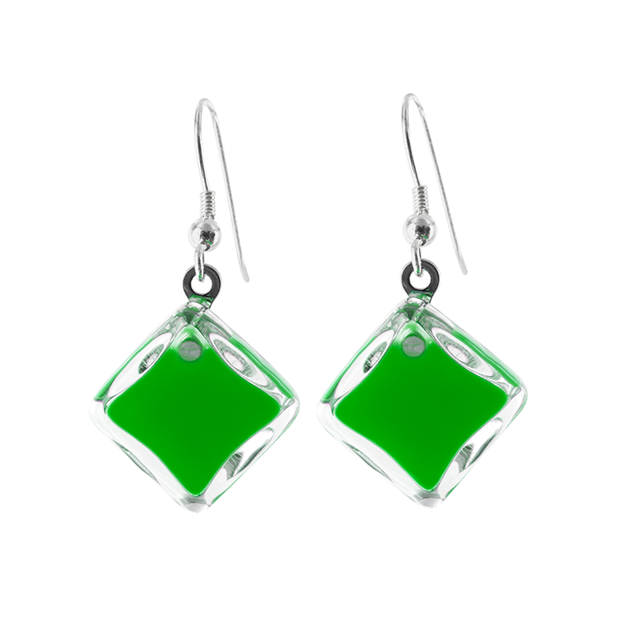Hook earrings - Carré Milk Dark green