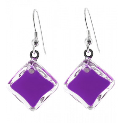 Boucles d'oreilles crochet en verre soufflées - Carré Milk
