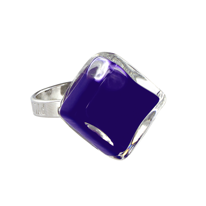 Anello in vetro - Losange Nano Milk Blu scuro