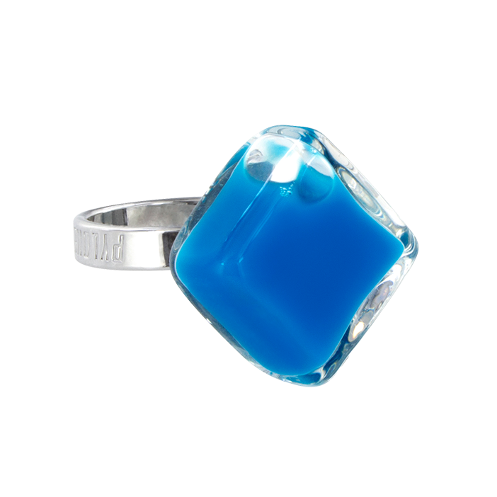 Bague en verre soufflée - Losange Nano Milk Bleu roi