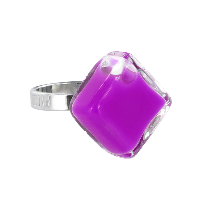 Bague en verre soufflée - Losange Nano Milk Violet