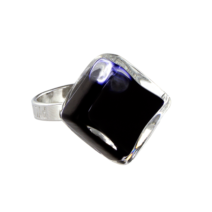 Glass ring - Losange Nano Milk Black