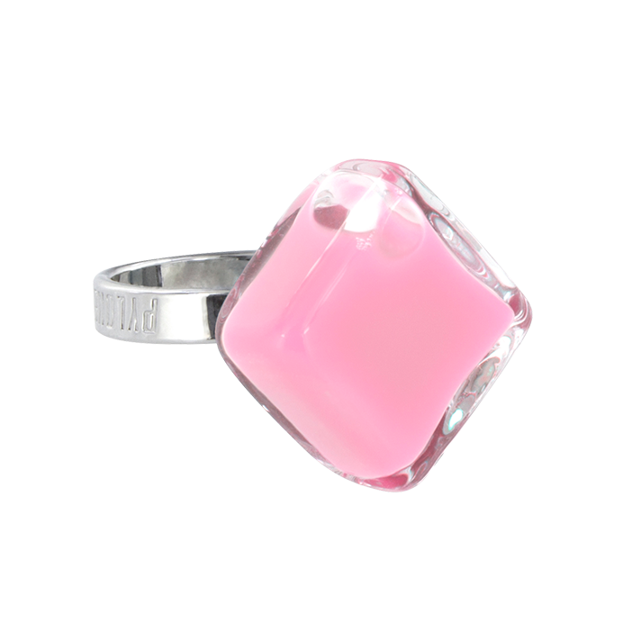 Bague en verre soufflée - Losange Nano Milk Bubble Gum