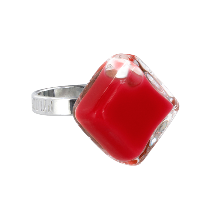 Bague en verre soufflée - Losange Nano Milk Rouge foncé