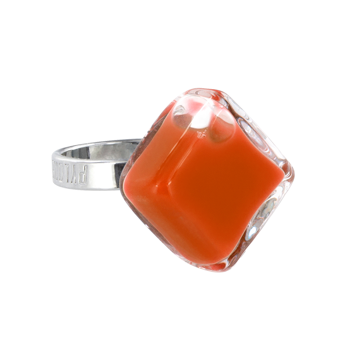 Bague en verre soufflée - Losange Nano Milk Rouille