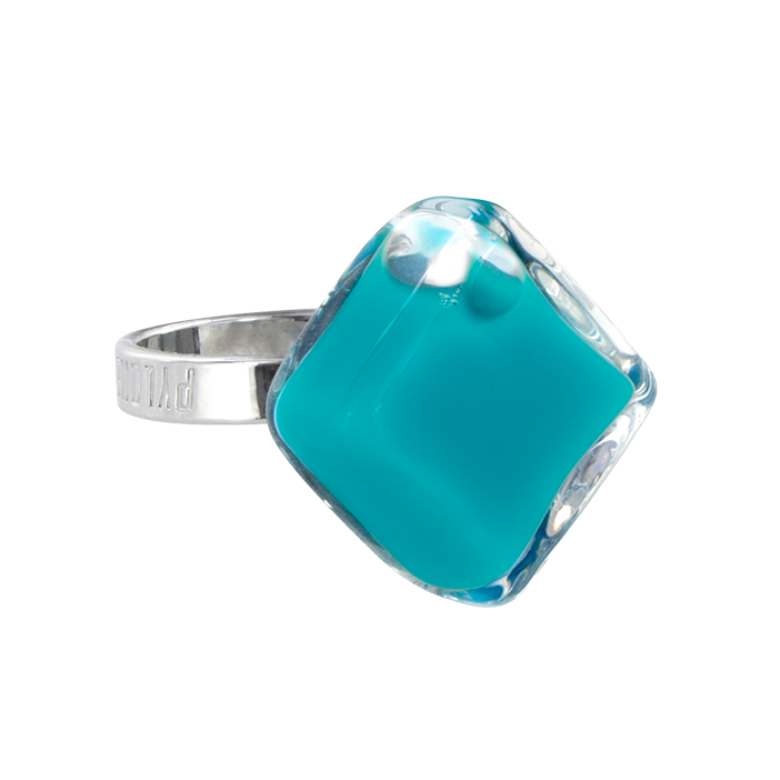 Bague en verre soufflée - Losange Nano Milk Turquoise