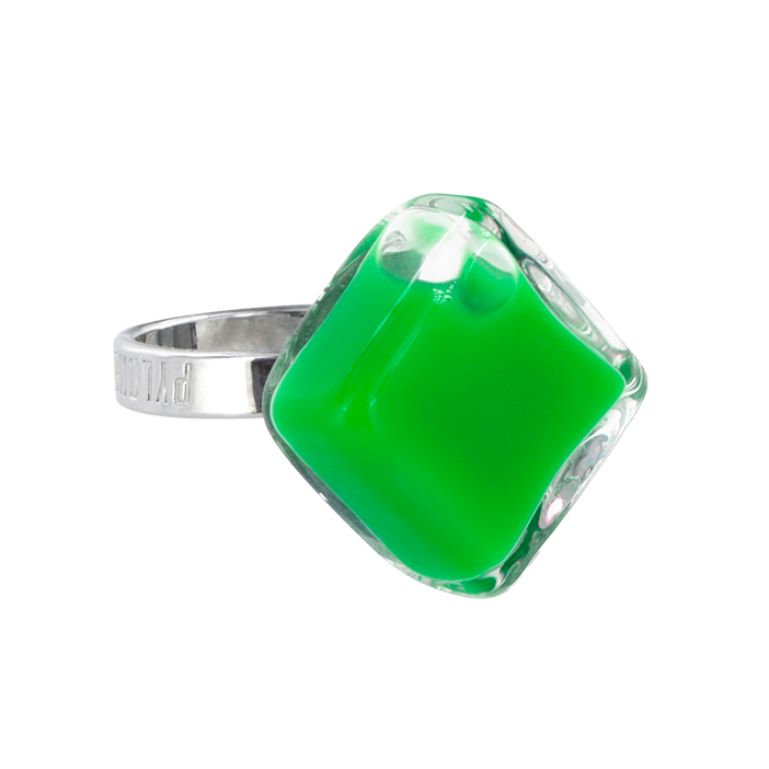 Bague en verre soufflée - Losange Nano Milk Vert foncé