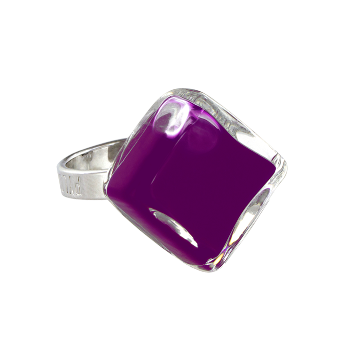 Bague en verre soufflée - Losange Nano Milk Violet foncé