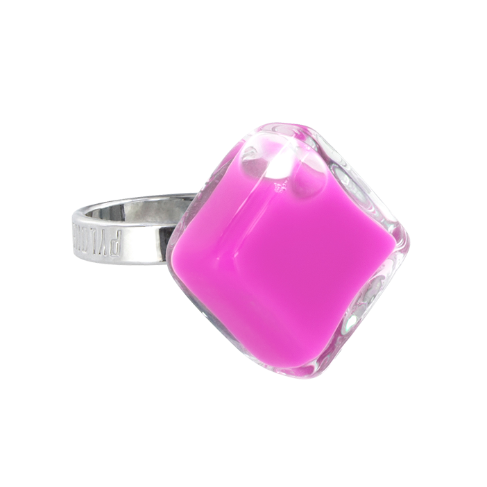 Bague en verre soufflée - Losange Nano Milk Lilas
