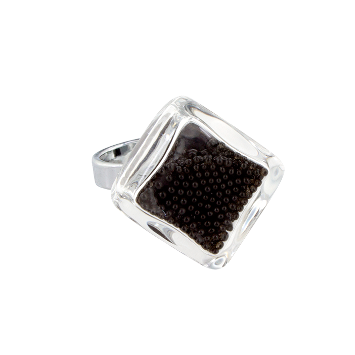 Bague en verre soufflée - Losange Nano Billes Noir