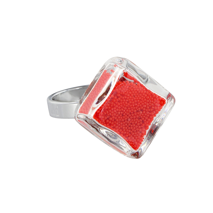 Glass ring - Losange Nano Billes Red