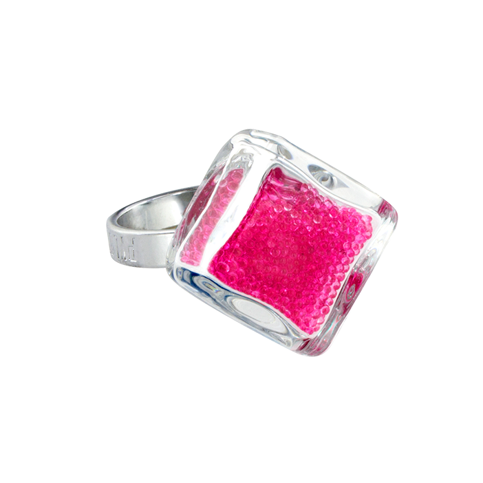 Anello in vetro - Losange Nano Billes Fucsia