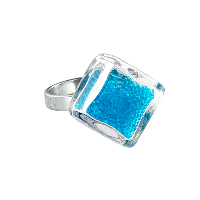 Bague en verre soufflée - Losange Nano Billes Bleu roi