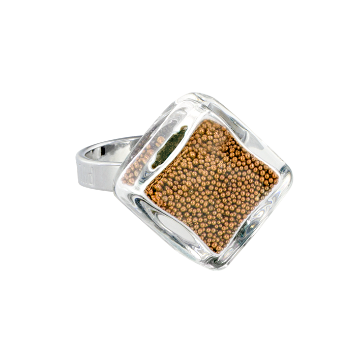 Bague en verre soufflée - Losange Nano Billes Or