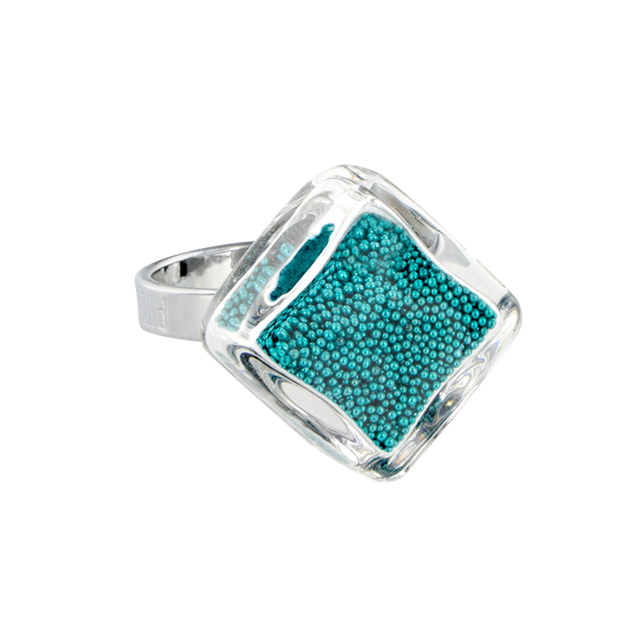 Glass ring - Losange Nano Billes Turquoise