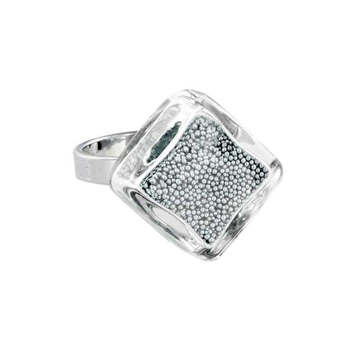 Anello in vetro - Losange Nano Billes Argento