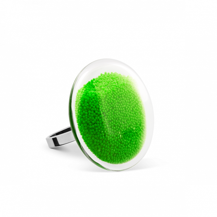 Bague en verre soufflée - Galet Mini Billes Vert