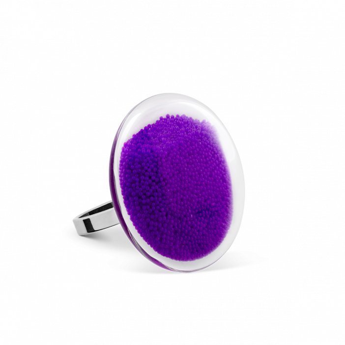 Bague en verre soufflée - Galet Mini Billes Violet