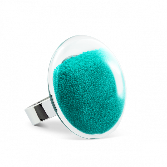 Bague en verre soufflée - Galet Medium Billes Turquoise