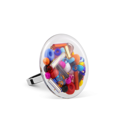 Bague en verre soufflée - Galet Mini Mix Perles