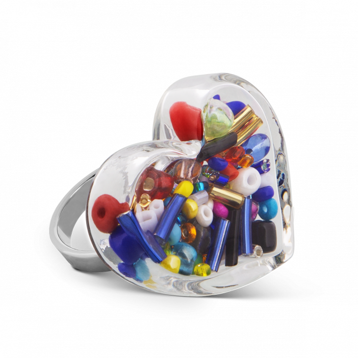 Anello in vetro - Coeur Medium Billes Multicolore