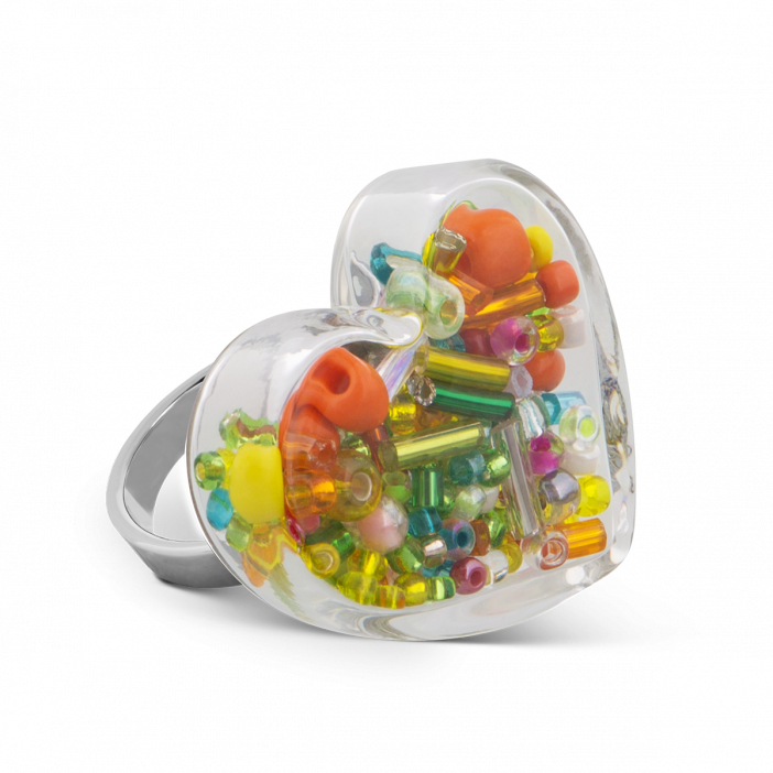 Bague en verre soufflée - Coeur Medium Billes Perles Printemps