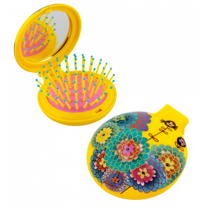 2 in 1 hairbrush and mirror - Lady Retro Dahlia