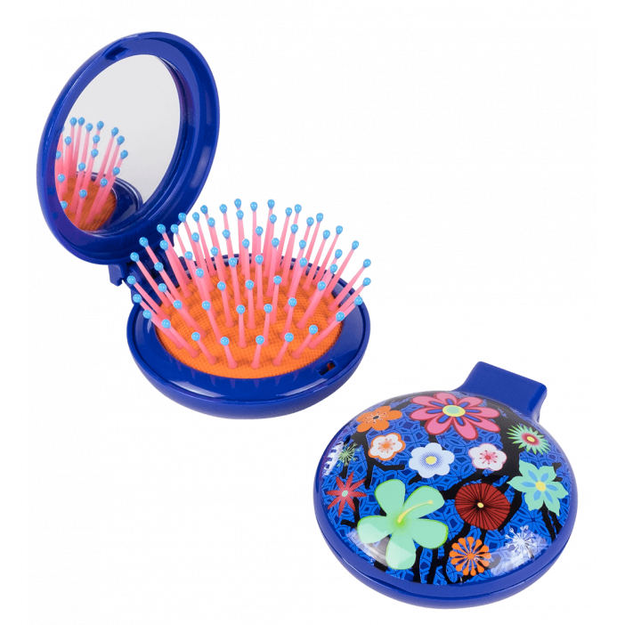 Haarbürste mit Spiegel 2 in 1 - Lady Retro Blue Flower
