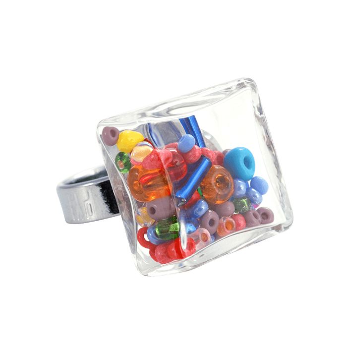 Anello in vetro - Carré Medium Mix Perles Multicolore