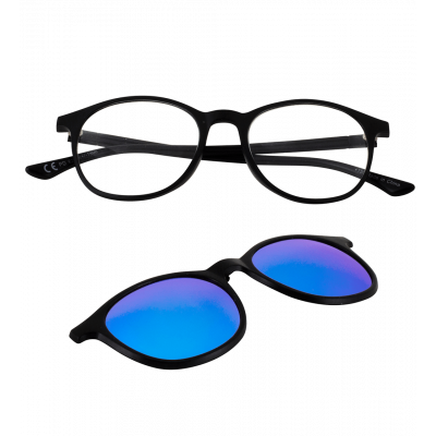 Glasses with clip-on sun lenses