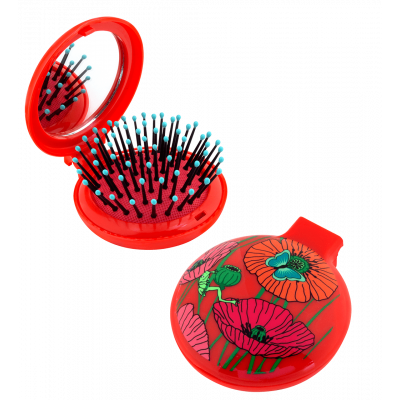 Brosse à cheveux miroir 2 en 1 - Lady Retro - Coquelicots