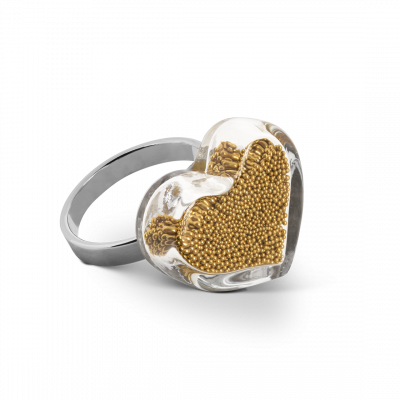 Bague en verre soufflée - Coeur Nano Billes
