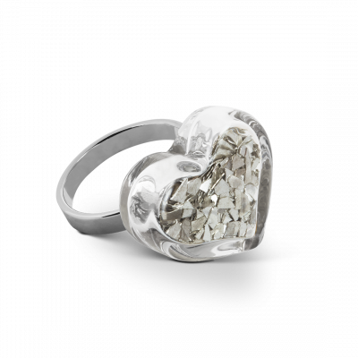 Bague en verre soufflée - Coeur Nano Paillettes