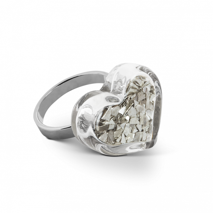 Glass ring - Coeur Nano Paillettes Silver