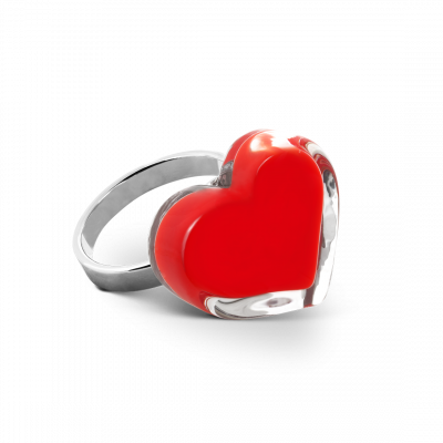 Bague en verre soufflée - Coeur Nano Milk Rouge clair