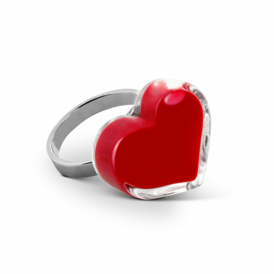 Bague en verre soufflée - Coeur Nano Milk Rouge foncé