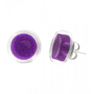 Boucles d'oreilles clou en verre soufflées - Cachou Billes Violet