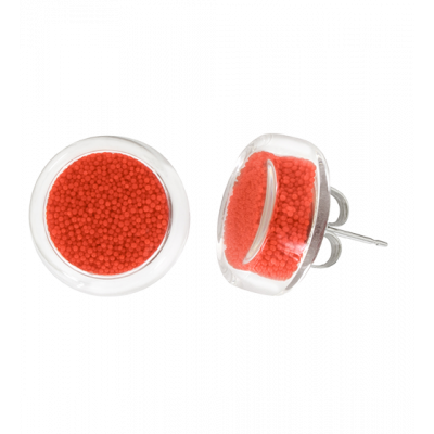 Boucles d'oreilles clou en verre soufflées - Cachou Billes Rouge