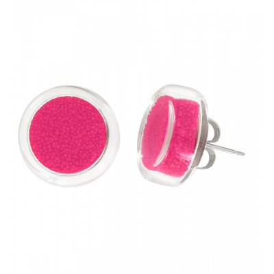Boucles d'oreilles clou en verre soufflées - Cachou Billes Fushia
