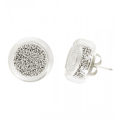 Boucles d'oreilles clou en verre soufflées - Cachou Billes Argent