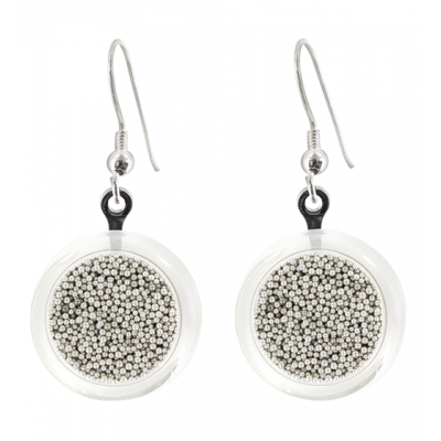 Boucles d'oreilles crochet en verre soufflées - Cachou Billes Argent