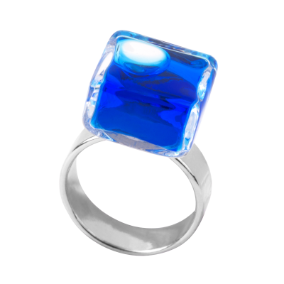 Anello in vetro - Carré Nano Transparent Blu scuro