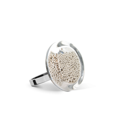 Glasring - Cachou Nano Billes Silber