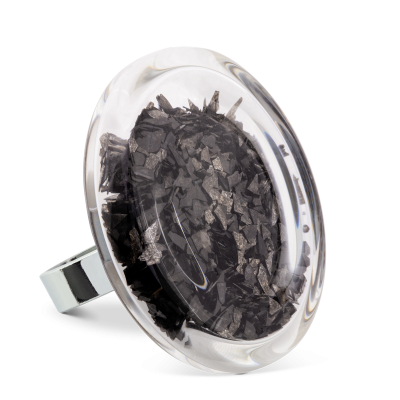 Bague en verre soufflée - Cachou Giga Paillettes Noir