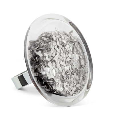 Bague en verre soufflée - Cachou Giga Paillettes Argent