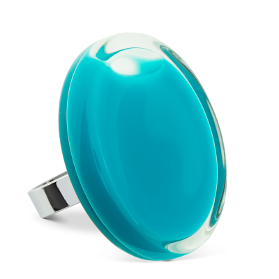 Bague en verre soufflée - Cachou Giga Milk Turquoise